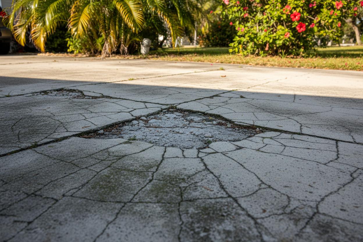 Concrete crack repair on Naples Florida driveway
