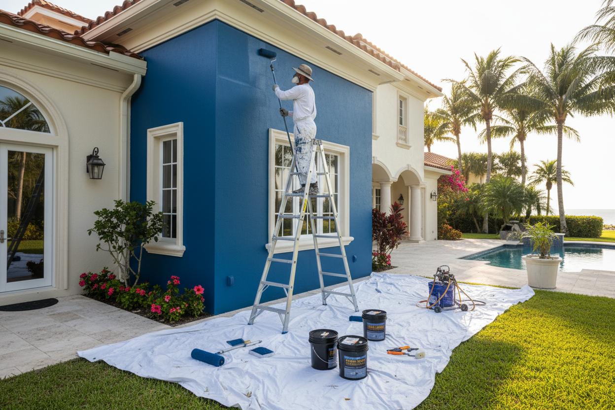 Exterior painting and coating application on Naples Florida luxury home