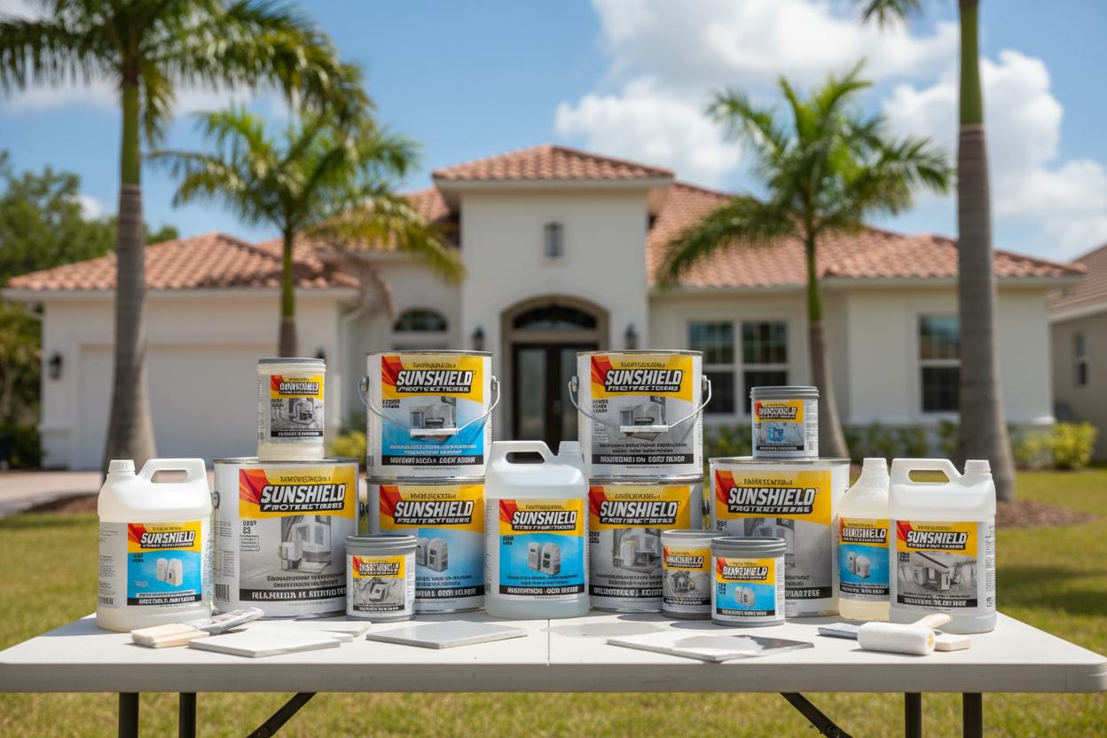 Premium exterior coatings being applied to Naples Florida home