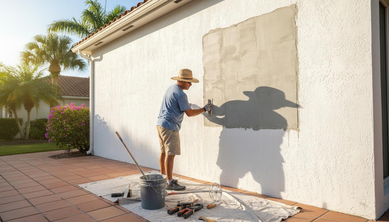 Stucco repair work on Naples Florida home exterior